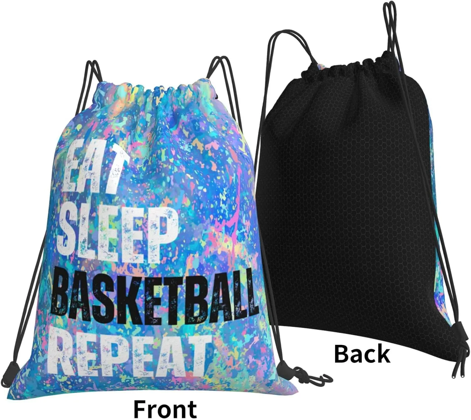 Eat Sleep Basketball Repeat Drawstring Backpack Gym String Bag Sports Drawstring Sackpack For Women Men