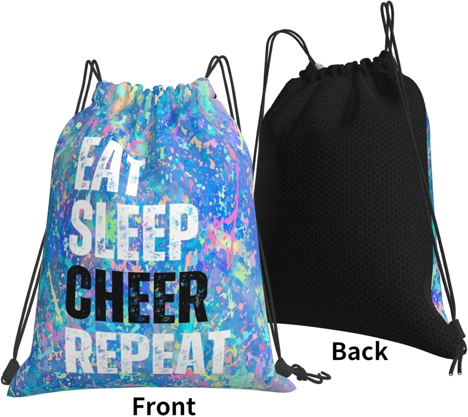 Eat Sleep Cheer Repeat Drawstring Backpack Gym String Bag Sports Drawstring Sackpack For Women Men