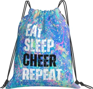 Eat Sleep Cheer Repeat Drawstring Backpack Gym String Bag Sports Drawstring Sackpack For Women Men