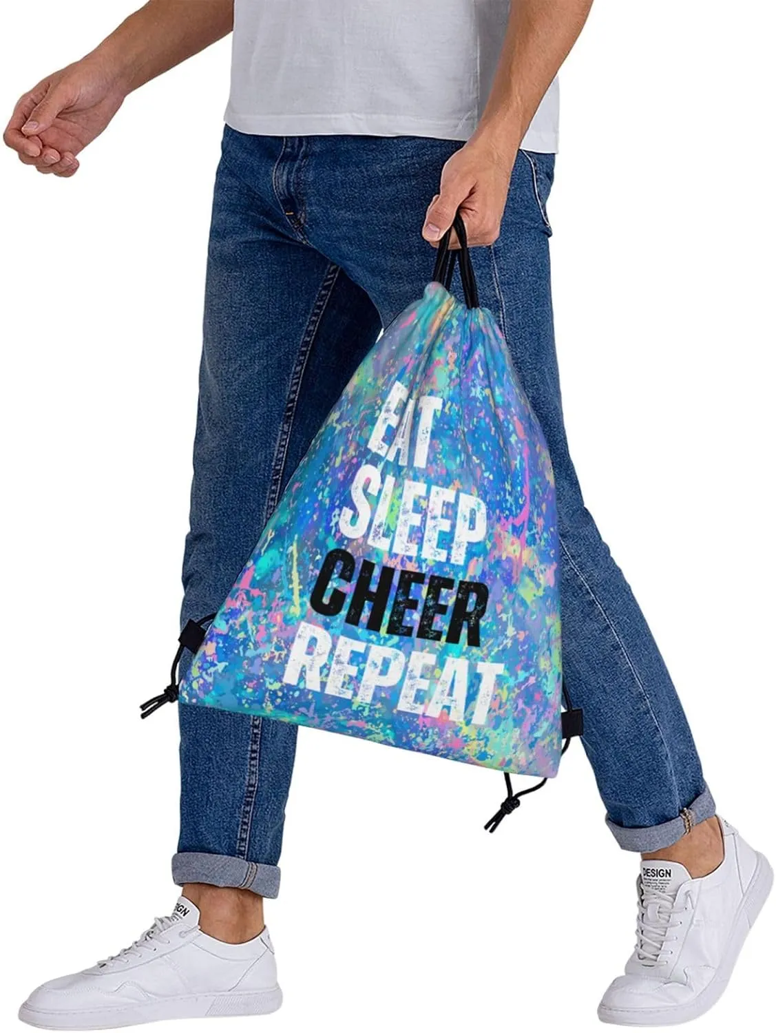 Eat Sleep Cheer Repeat Drawstring Backpack Gym String Bag Sports Drawstring Sackpack For Women Men