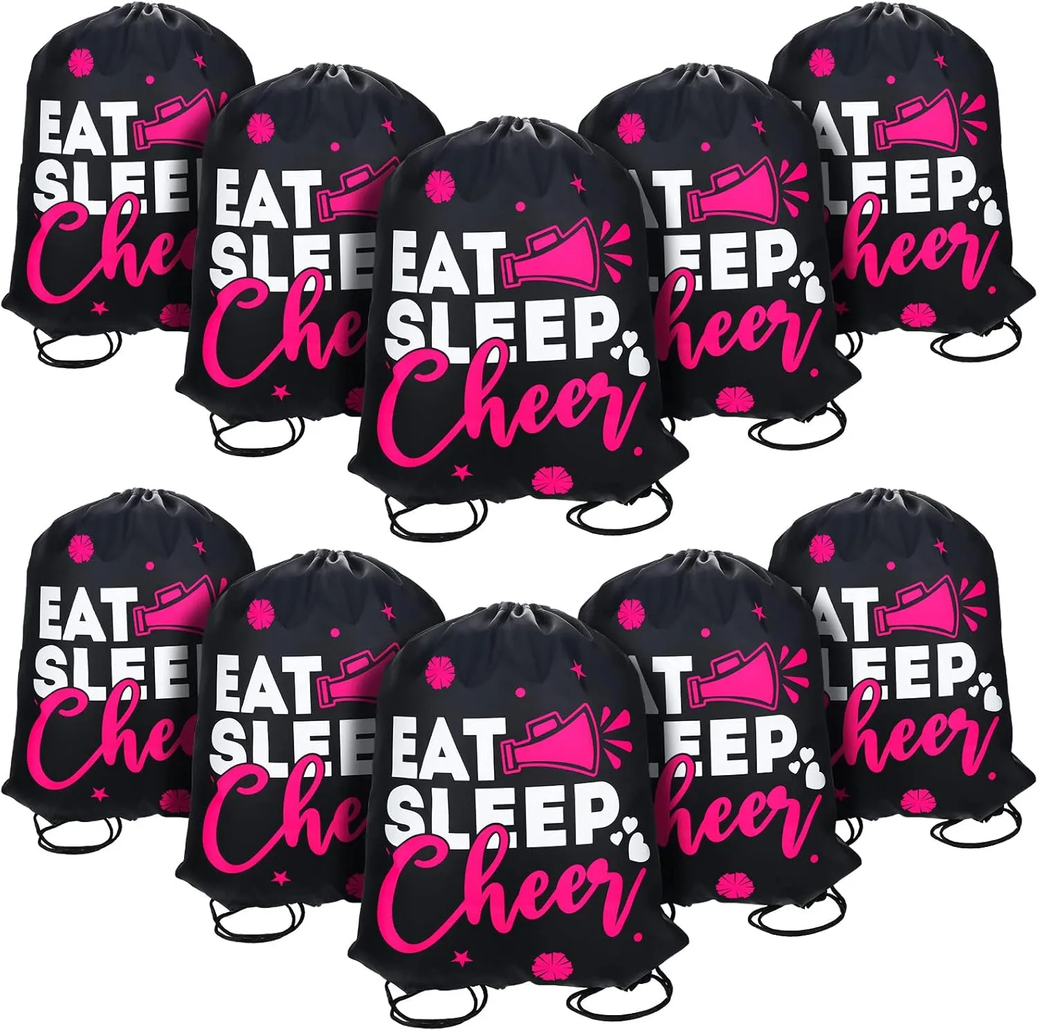 Eccliy 10 Pcs Cheerleaders Drawstring Backpack Bulk Cheer Drawstring Gym Bags Eat Sleep Cheer Gift Bags for Youth Sport Team(Classic Pattern)