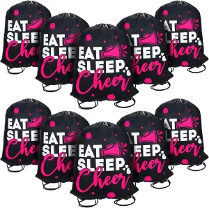 Eccliy 10 Pcs Cheerleaders Drawstring Backpack Bulk Cheer Drawstring Gym Bags Eat Sleep Cheer Gift Bags for Youth Sport Team(Classic Pattern)