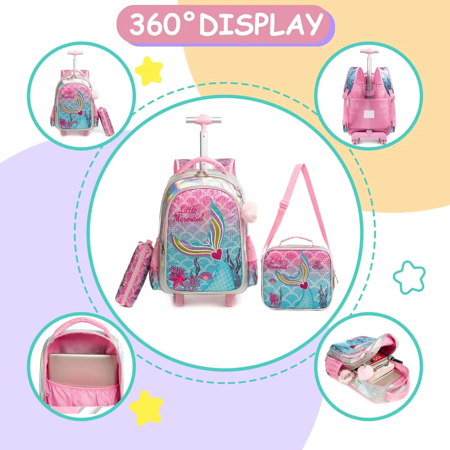 Egchescebo Kids Rolling Backpack for Girls With Wheels School Bags Elementary (5315-meirenyu-Rose)