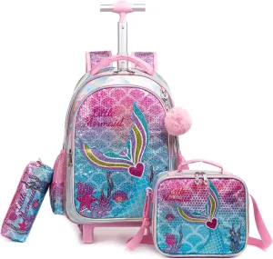 Egchescebo Kids Rolling Backpack for Girls With Wheels School Bags Elementary (5315-meirenyu-Rose)