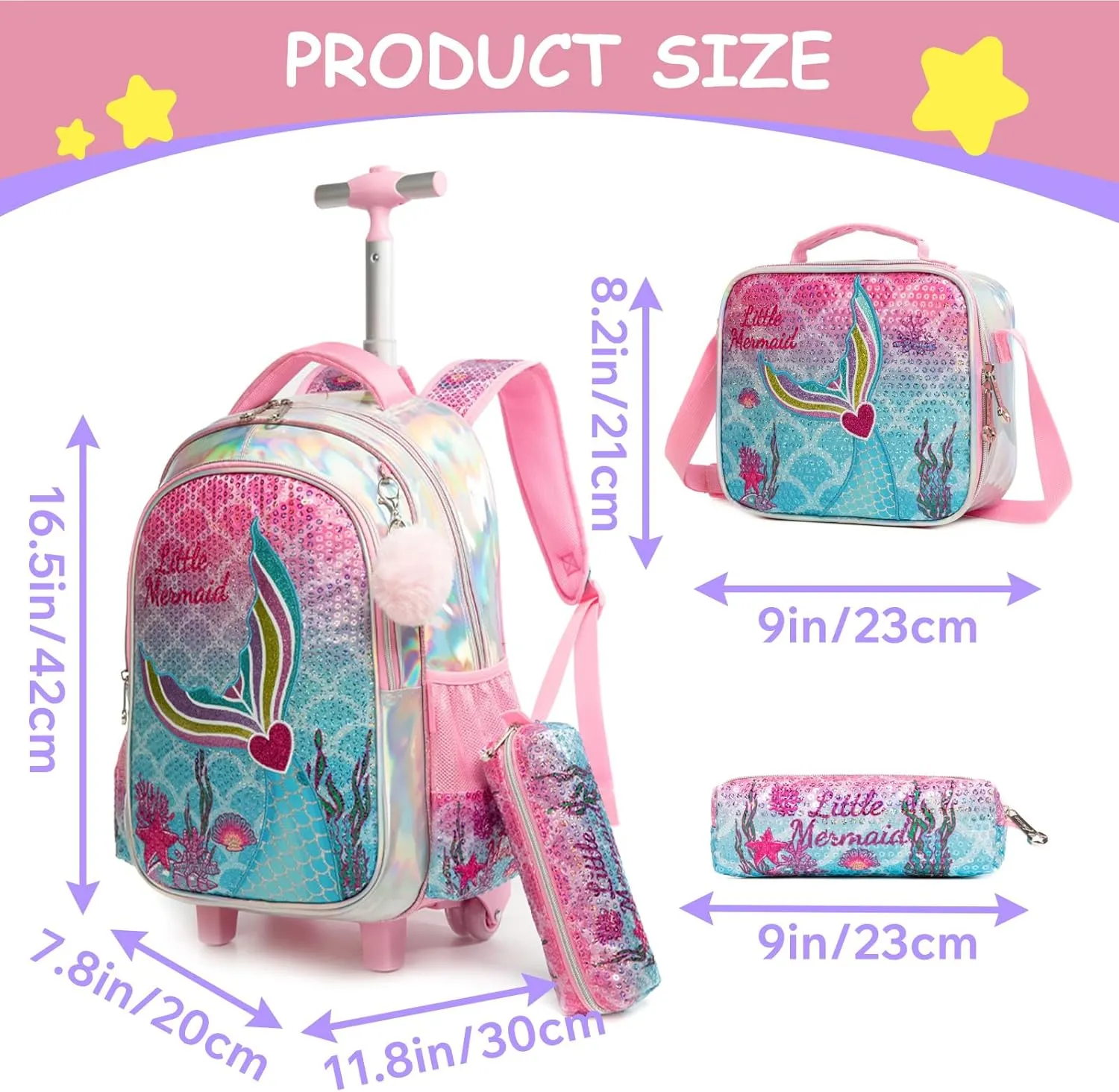 Egchescebo Kids Rolling Backpack for Girls With Wheels School Bags Elementary (5315-meirenyu-Rose)