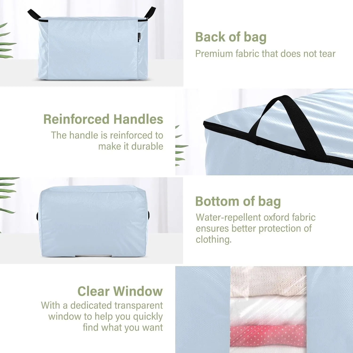 Elegant Light Blue Zipper Storage Bags for Organizing, Quilt Storage Bags, Zippered Storage Bags with Handles