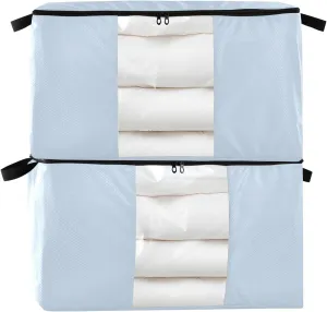 Elegant Light Blue Zipper Storage Bags for Organizing, Quilt Storage Bags, Zippered Storage Bags with Handles