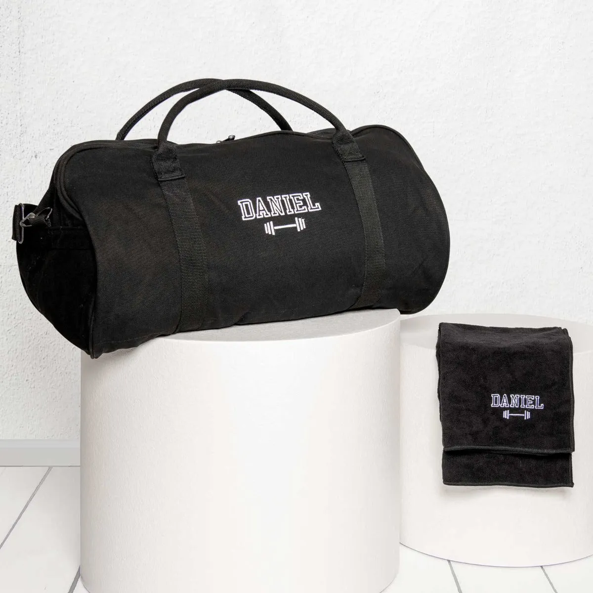 Embroidered Canvas Duffle Bag with Gym Towel