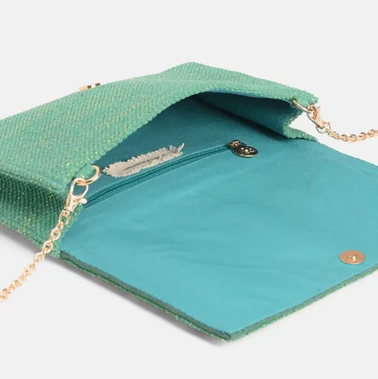 Emerald Eye Embellished Flap Clutch