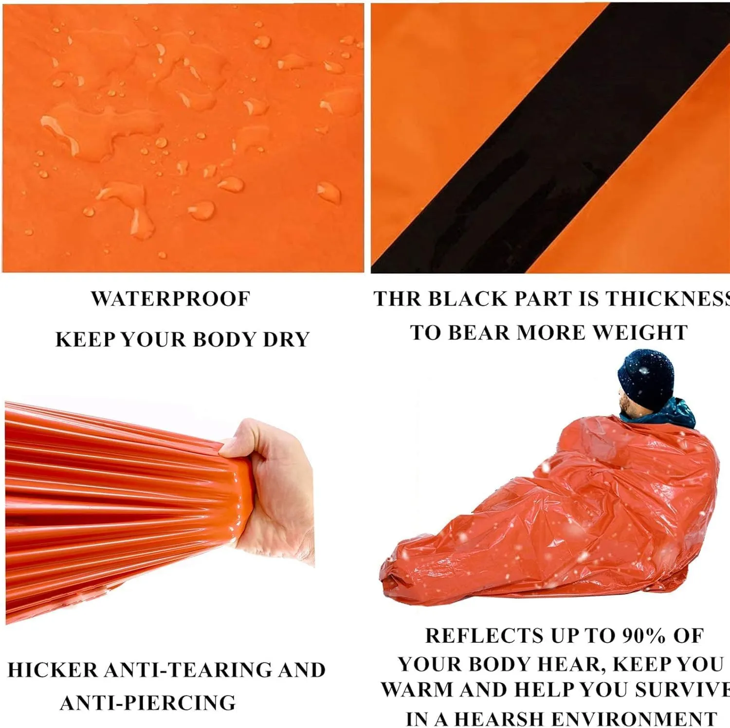Emergency Sleeping Bag, Polyester Film Bivy Sack Survival Bag with Drawstring Dag and Whistle for Earthquakes, Hurricane, Hiking, Camping