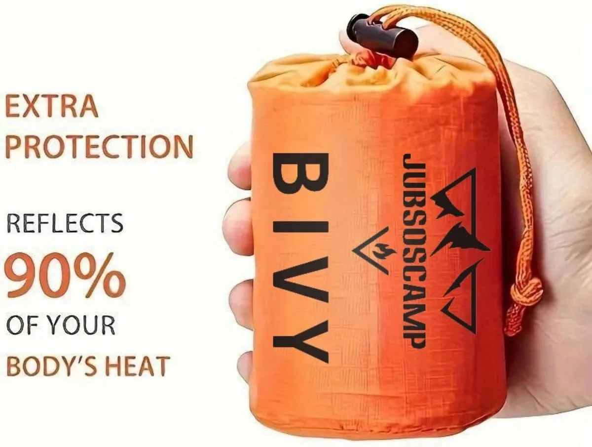 Emergency Sleeping Bag, Polyester Film Bivy Sack Survival Bag with Drawstring Dag and Whistle for Earthquakes, Hurricane, Hiking, Camping