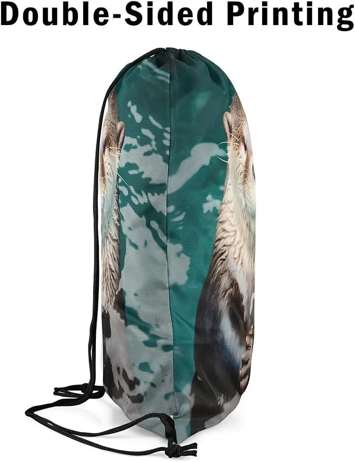 Erosebridal 3D Animal Otter Drawstring Backpack 13x15.7 for Sport,Wild Animal Drawstring Bags,Sea Otter Draw String Back Bag,Otter Swimming String Backpack