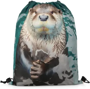 Erosebridal 3D Animal Otter Drawstring Backpack 13x15.7 for Sport,Wild Animal Drawstring Bags,Sea Otter Draw String Back Bag,Otter Swimming String Backpack