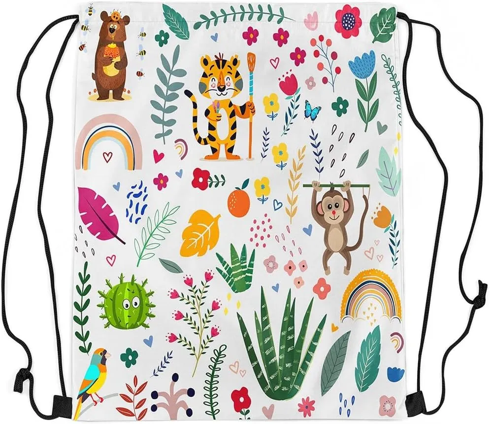 Erosebridal Cartoon Lion Drawstring Backpack 13 x 15.7 inch,Sport Cute Animal Drawstring Bag for Swim Yoga,Funny Monkey Draw String Back Bag,Botanical Cactus String Backpack Waterproof