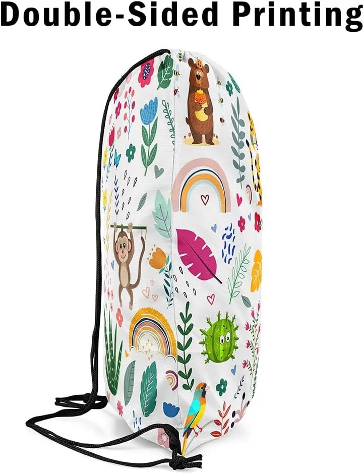 Erosebridal Cartoon Lion Drawstring Backpack 13 x 15.7 inch,Sport Cute Animal Drawstring Bag for Swim Yoga,Funny Monkey Draw String Back Bag,Botanical Cactus String Backpack Waterproof