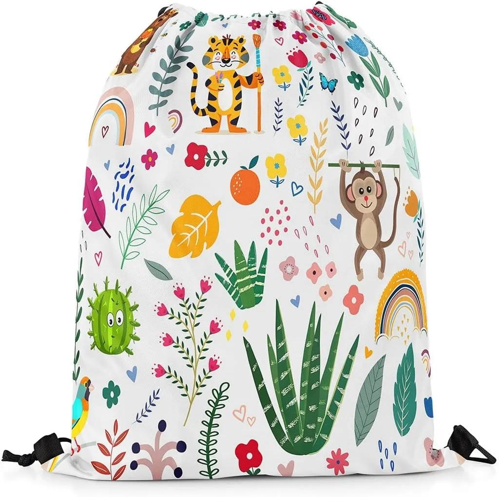 Erosebridal Cartoon Lion Drawstring Backpack 13 x 15.7 inch,Sport Cute Animal Drawstring Bag for Swim Yoga,Funny Monkey Draw String Back Bag,Botanical Cactus String Backpack Waterproof
