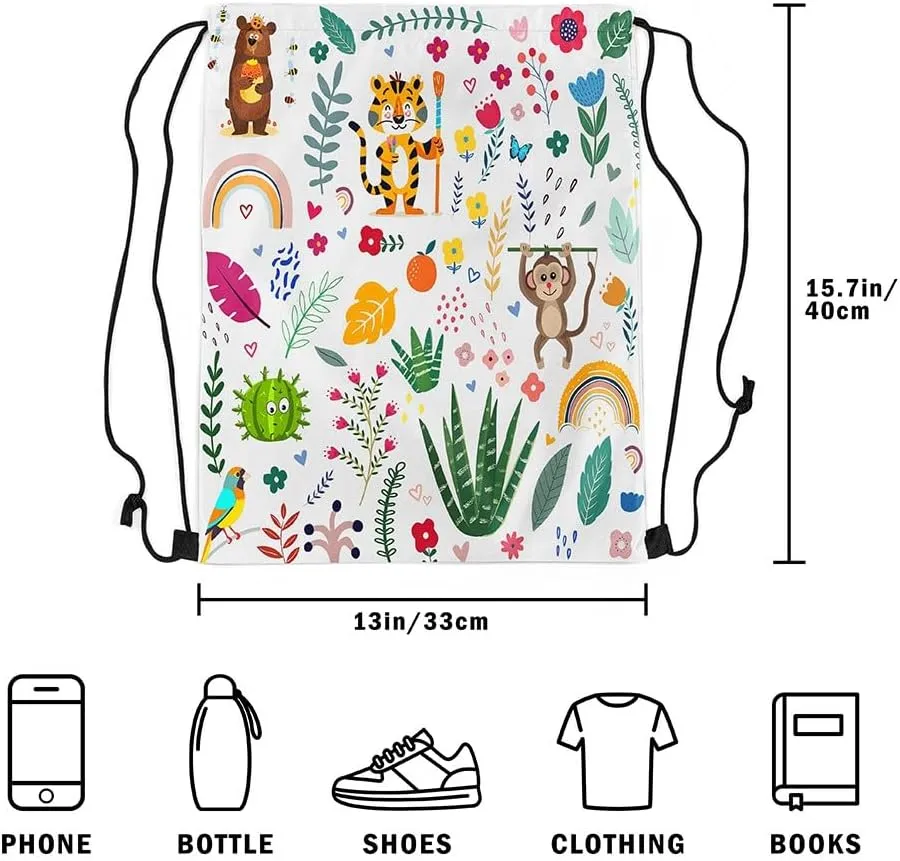 Erosebridal Cartoon Lion Drawstring Backpack 13 x 15.7 inch,Sport Cute Animal Drawstring Bag for Swim Yoga,Funny Monkey Draw String Back Bag,Botanical Cactus String Backpack Waterproof