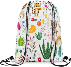 Erosebridal Cartoon Lion Drawstring Backpack 13 x 15.7 inch,Sport Cute Animal Drawstring Bag for Swim Yoga,Funny Monkey Draw String Back Bag,Botanical Cactus String Backpack Waterproof