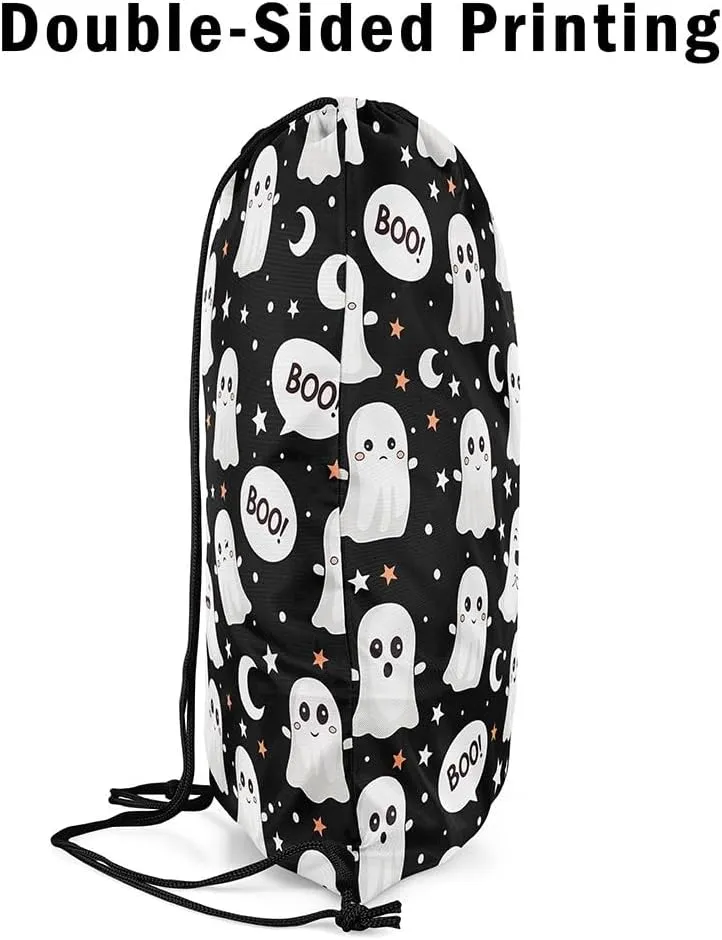 Erosebridal Halloween Ghost Drawstring Backpack 13X15.7 Gothic Halloween Drawstring Bags Cute Cartoon Ghost Draw String Back Bag Kawaii Stars Pattern String Backpack Halloween Decor