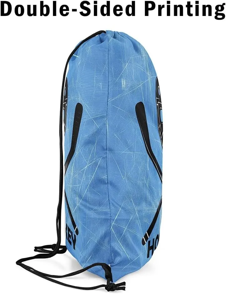 Erosebridal Hockey Drawstring Backpack 13x15.7 for Sport Gym Swim Yoga Camping,Sports Gaming Theme Drawstring Bags,Ice Hockey Stick Draw String Back Bag,Winter Athletic Sport String Backpack