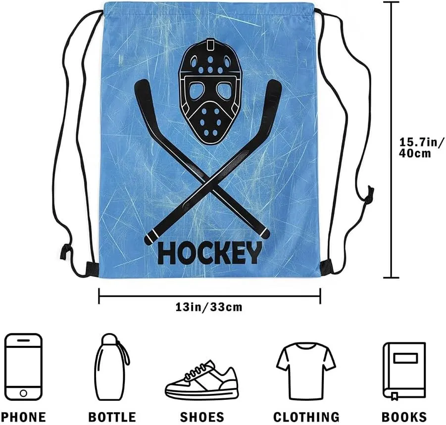 Erosebridal Hockey Drawstring Backpack 13x15.7 for Sport Gym Swim Yoga Camping,Sports Gaming Theme Drawstring Bags,Ice Hockey Stick Draw String Back Bag,Winter Athletic Sport String Backpack