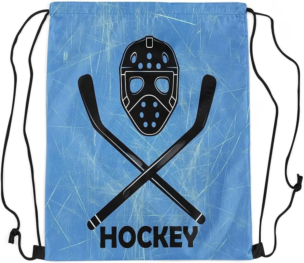 Erosebridal Hockey Drawstring Backpack 13x15.7 for Sport Gym Swim Yoga Camping,Sports Gaming Theme Drawstring Bags,Ice Hockey Stick Draw String Back Bag,Winter Athletic Sport String Backpack