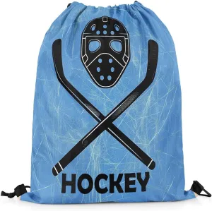 Erosebridal Hockey Drawstring Backpack 13x15.7 for Sport Gym Swim Yoga Camping,Sports Gaming Theme Drawstring Bags,Ice Hockey Stick Draw String Back Bag,Winter Athletic Sport String Backpack