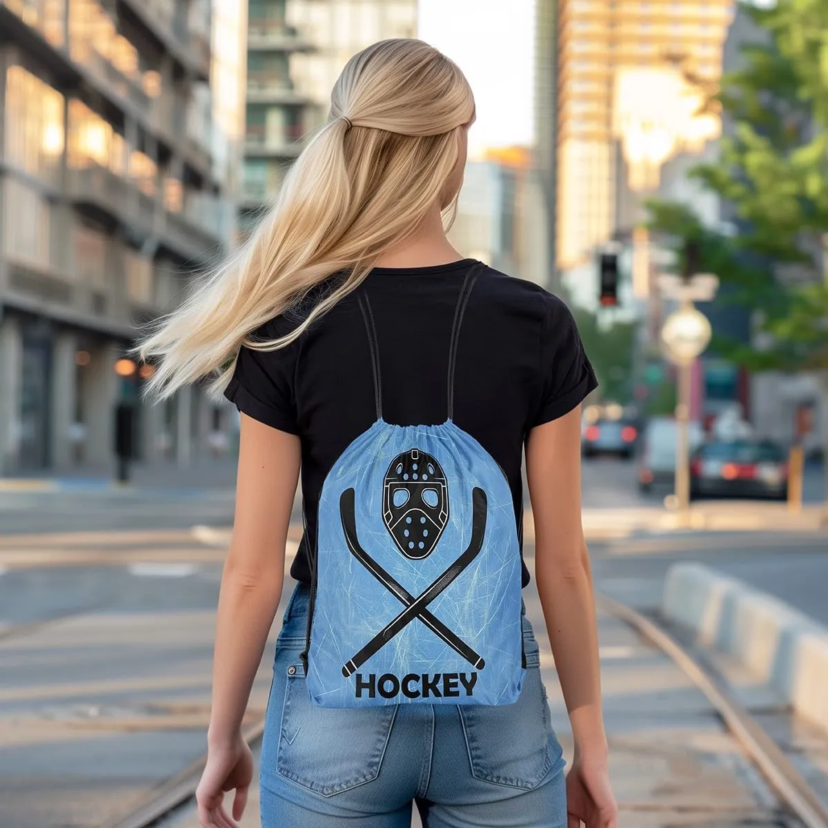 Erosebridal Hockey Drawstring Backpack 13x15.7 for Sport Gym Swim Yoga Camping,Sports Gaming Theme Drawstring Bags,Ice Hockey Stick Draw String Back Bag,Winter Athletic Sport String Backpack