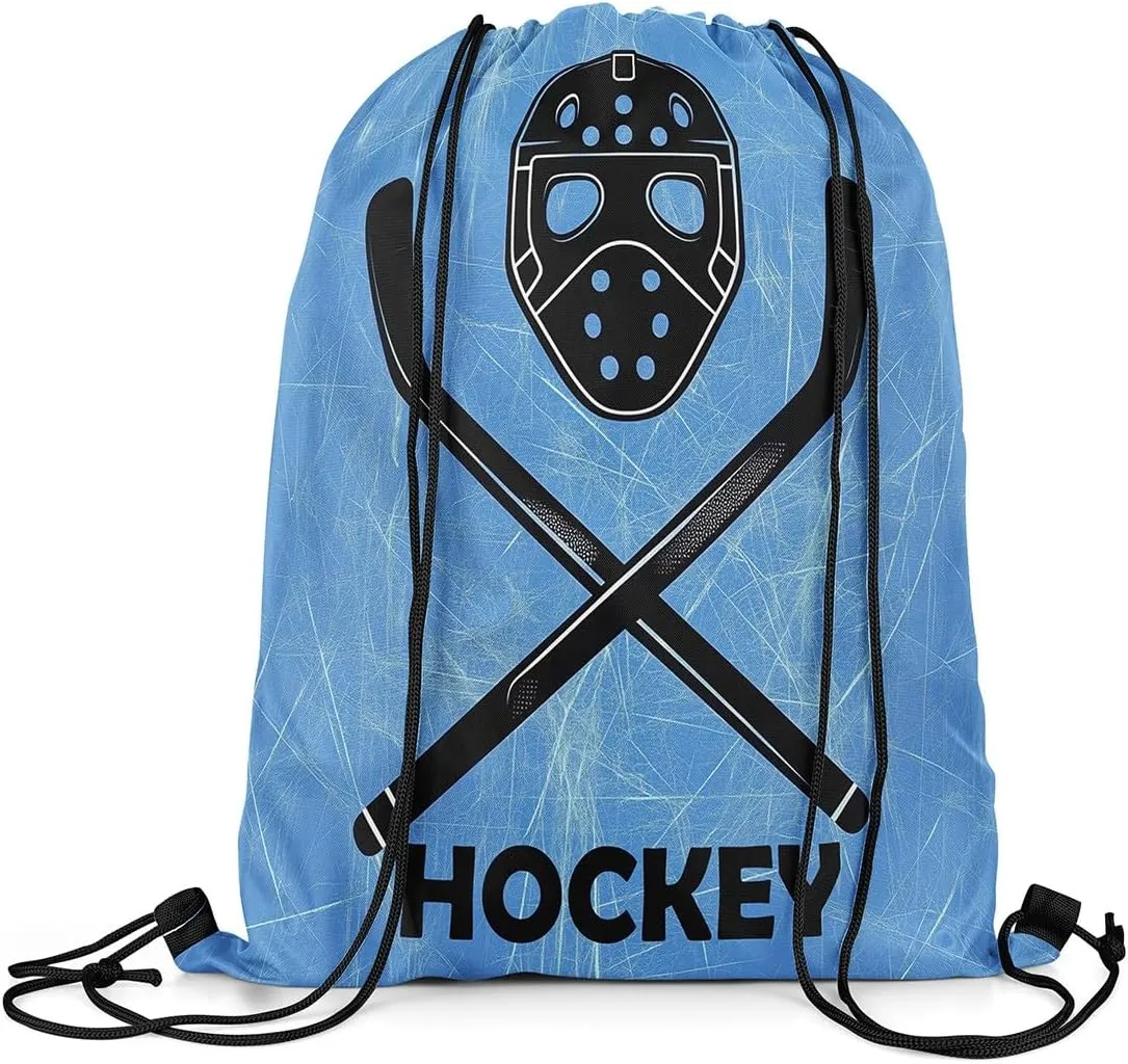 Erosebridal Hockey Drawstring Backpack 13x15.7 for Sport Gym Swim Yoga Camping,Sports Gaming Theme Drawstring Bags,Ice Hockey Stick Draw String Back Bag,Winter Athletic Sport String Backpack