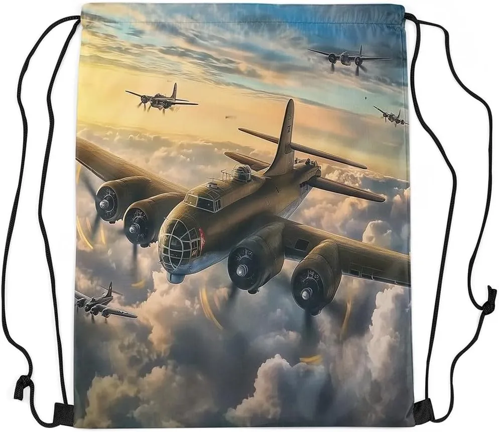 Erosebridal Military Plane Drawstring Bags,Army Planes Airplane Drawstring Backpack 13x15.7 for Sport Gym Swim Yoga Camping Trip,Aviation Aircraft Draw String Back Bag,Airplanes String Backpack