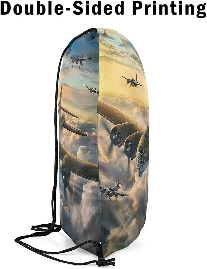 Erosebridal Military Plane Drawstring Bags,Army Planes Airplane Drawstring Backpack 13x15.7 for Sport Gym Swim Yoga Camping Trip,Aviation Aircraft Draw String Back Bag,Airplanes String Backpack
