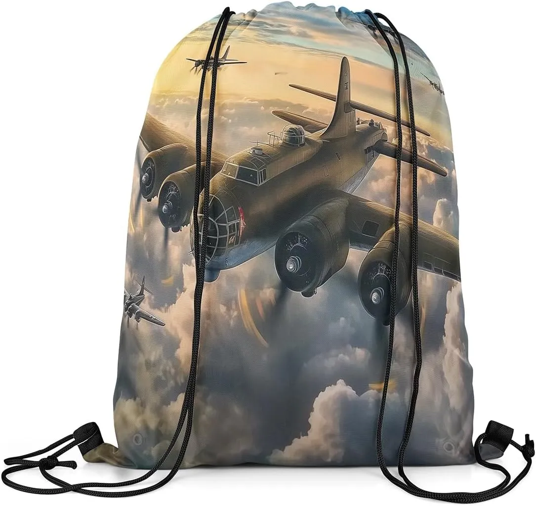 Erosebridal Military Plane Drawstring Bags,Army Planes Airplane Drawstring Backpack 13x15.7 for Sport Gym Swim Yoga Camping Trip,Aviation Aircraft Draw String Back Bag,Airplanes String Backpack