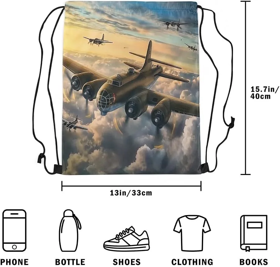 Erosebridal Military Plane Drawstring Bags,Army Planes Airplane Drawstring Backpack 13x15.7 for Sport Gym Swim Yoga Camping Trip,Aviation Aircraft Draw String Back Bag,Airplanes String Backpack