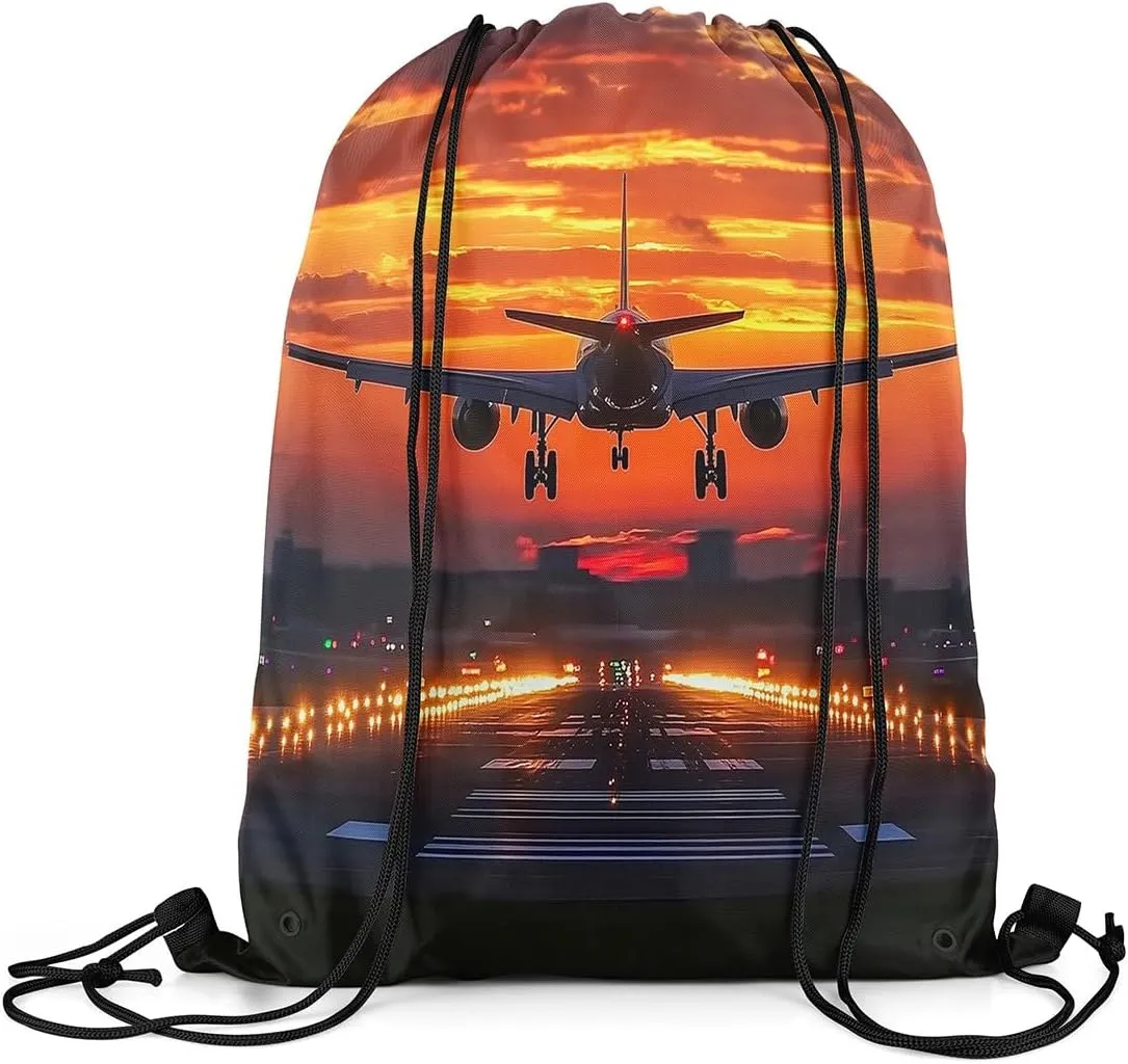 Erosebridal Modern Airplane Drawstring Bags,Aviation Aircraft Plane Drawstring Backpack 13x15.7 for Sport Gym Swim Yoga Camping Trip,Transportation Draw String Back Bag,Planes String Backpack