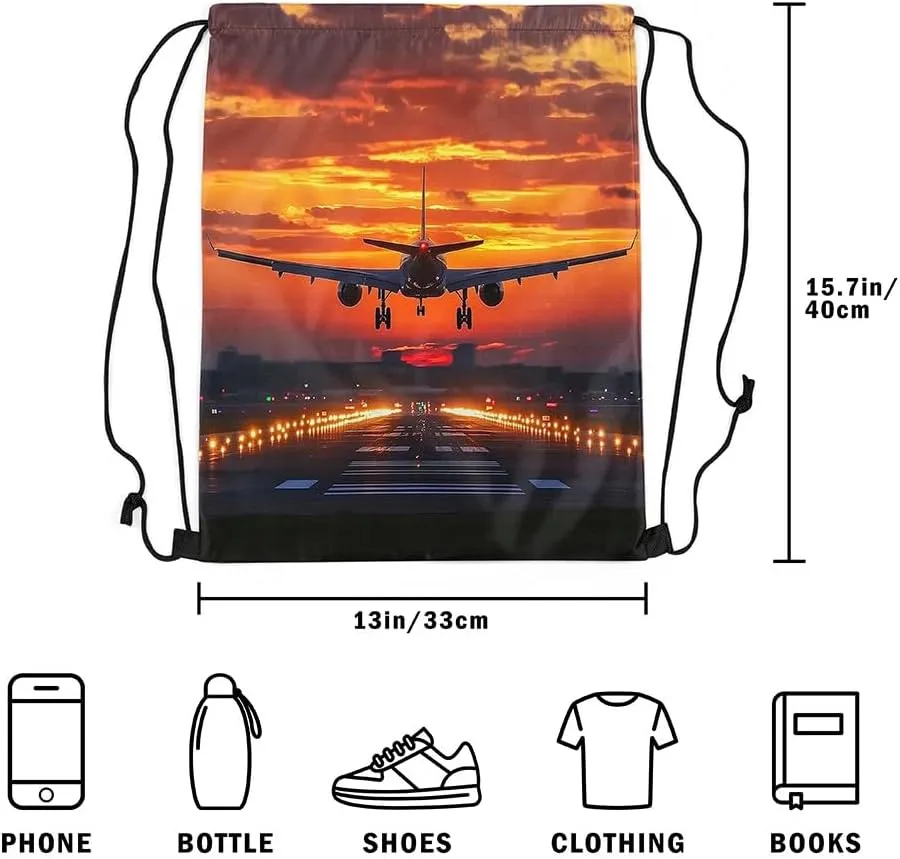 Erosebridal Modern Airplane Drawstring Bags,Aviation Aircraft Plane Drawstring Backpack 13x15.7 for Sport Gym Swim Yoga Camping Trip,Transportation Draw String Back Bag,Planes String Backpack