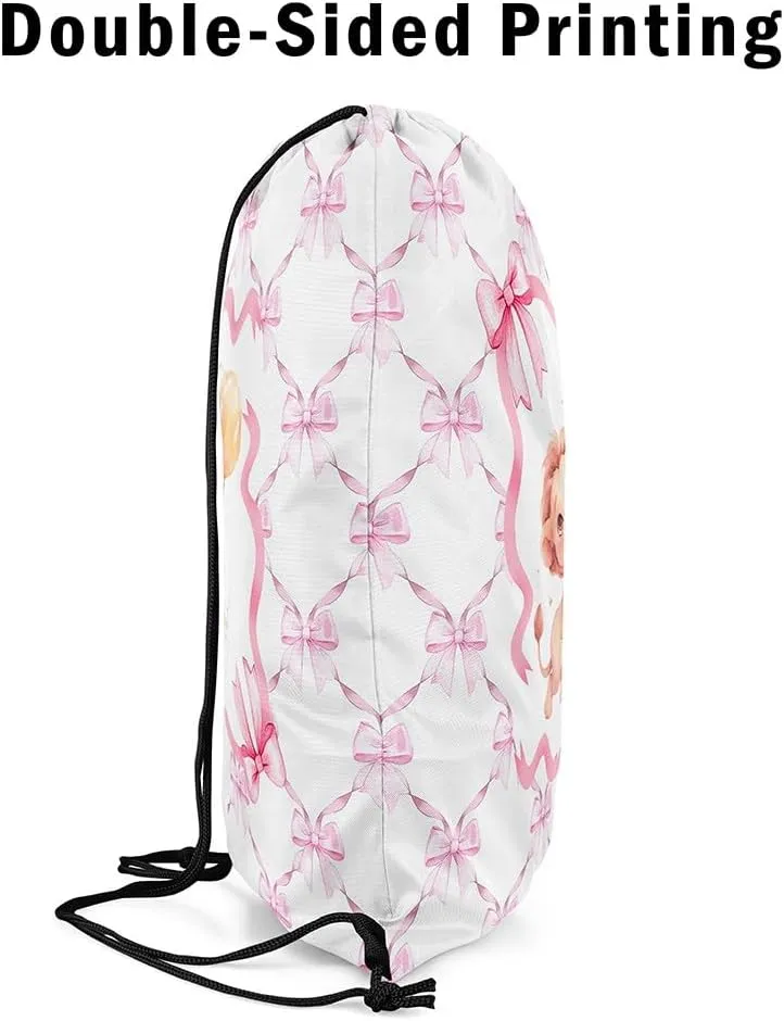 Erosebridal Pink Bow Knot Drawstring Backpack 13"x15.7" inch,Cartoon Lion Drawstring Bag,Princess Bowknot Draw String Back Bag,Cute Safari Animal String Backpack for Yoga Camping Travel