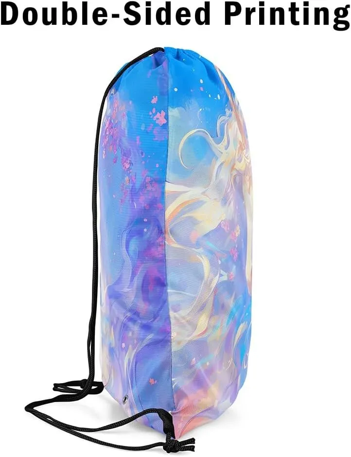 Erosebridal Unicorn Drawstring Backpack 13x15.7 Fantasy Horse Drawstring Bags Blue Mystical Wildlife Draw String Back Bag Oil Painting Cartoon Animal Spring Petals String Backpack
