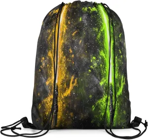 Erosebridal Yellow Green Lightsaber Draw String Back Bag 13x15.7, Neon Glowing Lightning Drawstring Backpack, Fashion Games Light Sword Drawstring Bags Starry Sky Galaxy String Backpack for Sport Gym