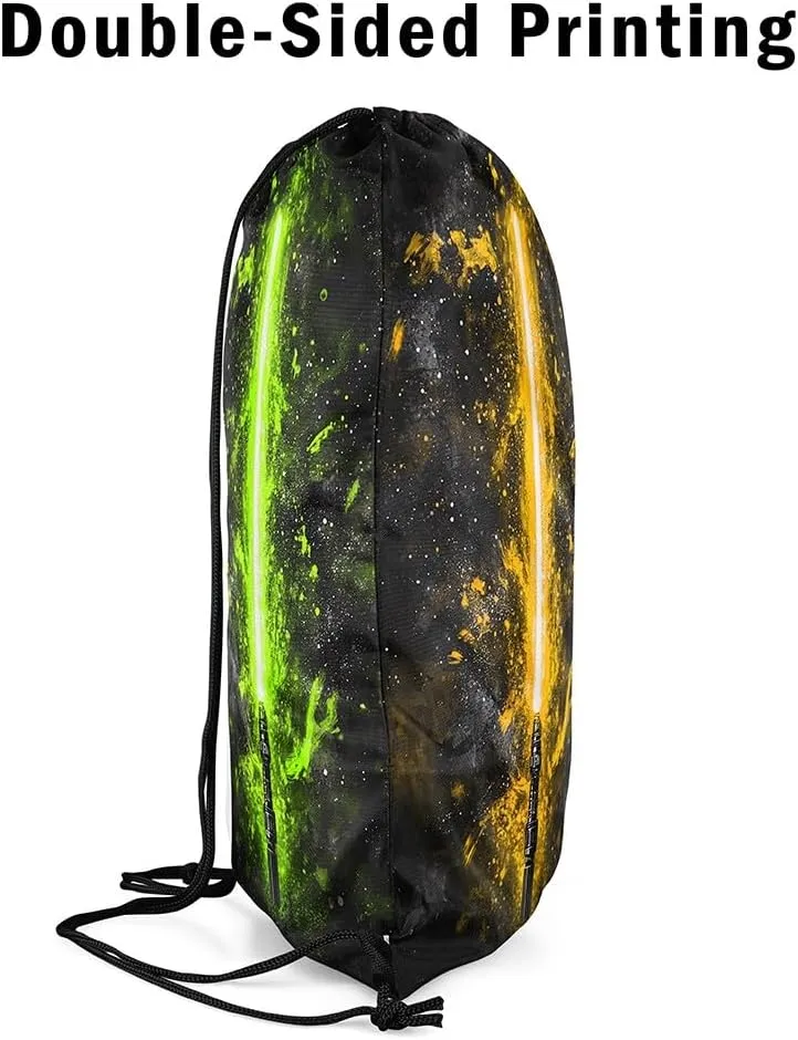 Erosebridal Yellow Green Lightsaber Draw String Back Bag 13x15.7, Neon Glowing Lightning Drawstring Backpack, Fashion Games Light Sword Drawstring Bags Starry Sky Galaxy String Backpack for Sport Gym