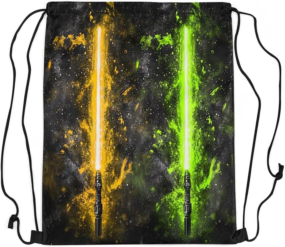 Erosebridal Yellow Green Lightsaber Draw String Back Bag 13x15.7, Neon Glowing Lightning Drawstring Backpack, Fashion Games Light Sword Drawstring Bags Starry Sky Galaxy String Backpack for Sport Gym