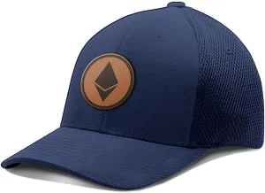 Ethereum Leather Patch Hat Fitted Flexfit Hats Crypto Baseball Cap Ultrafibre Breathable Mesh Side for Casual Wear