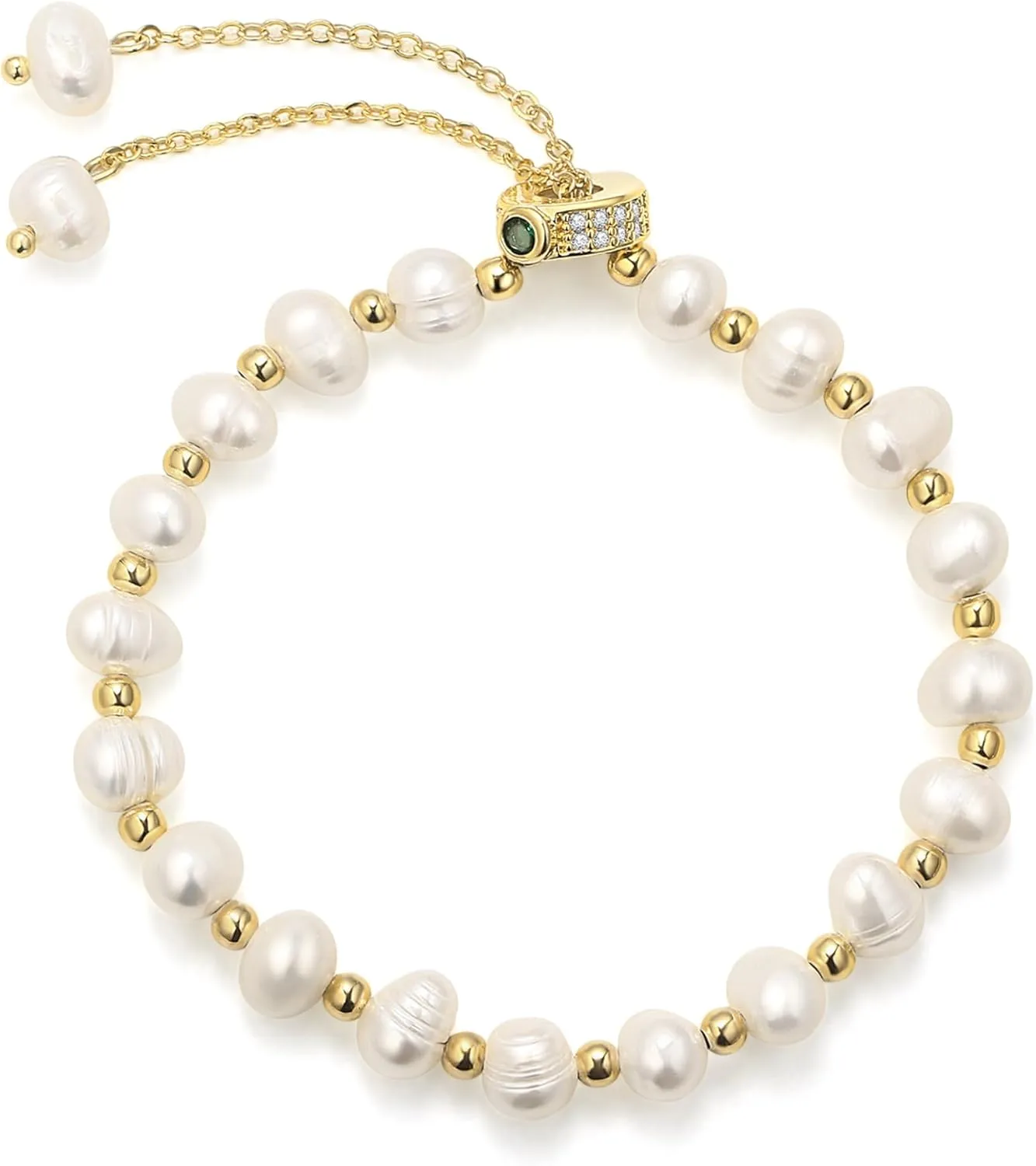 EVER FAITH Vintage Gold Plated Charm Baroque Freshwater Pearls Bracelet Dainty Wedding Bridal Adjustable Beaded Chain Jewelry for Women