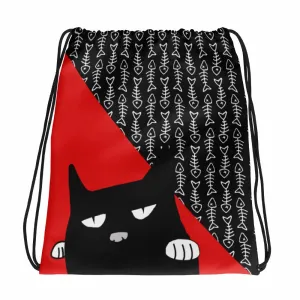Evil Cat 'Fishbone Red' Drawstring bag