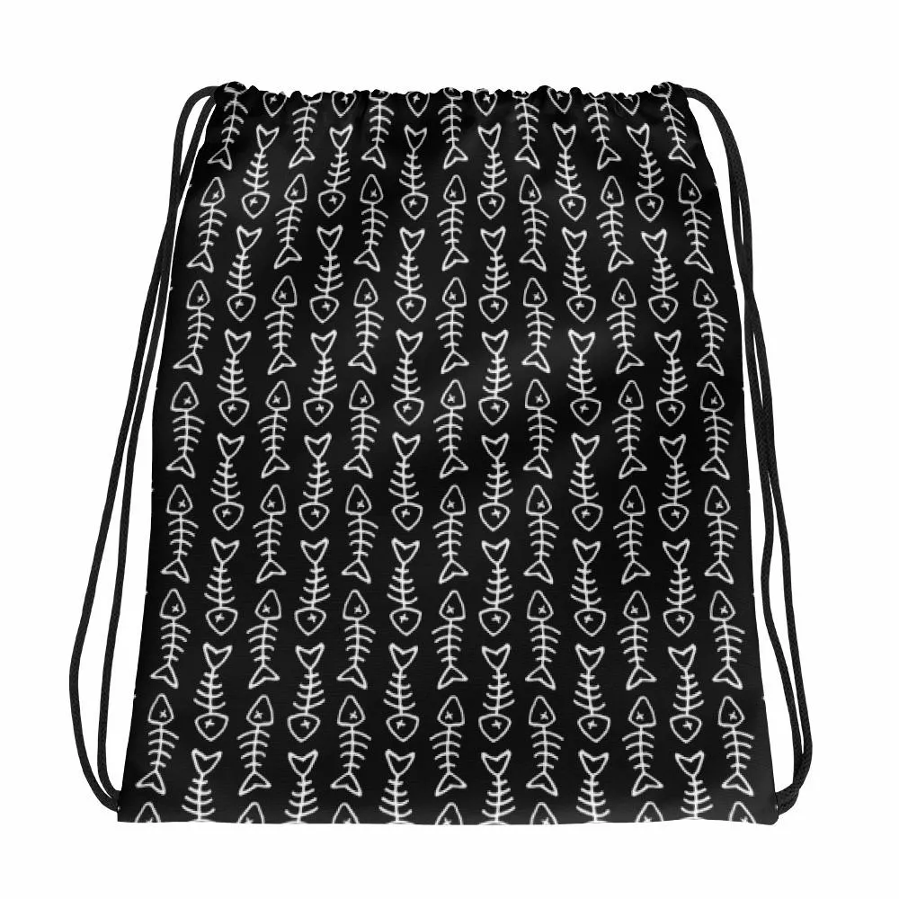 Evil Cat 'Fishbone Red' Drawstring bag