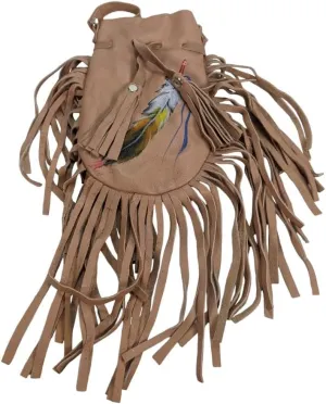 Fair Trade Native American Inspired Leather Pouch Medicine Painted Bag Beige, Beige, dev1185