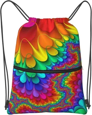 Famame Tie Dye Abstract Rainbow Color Drawstring Backpack String Bag Sackpack For Gym Shopping Beach Sport Yoga