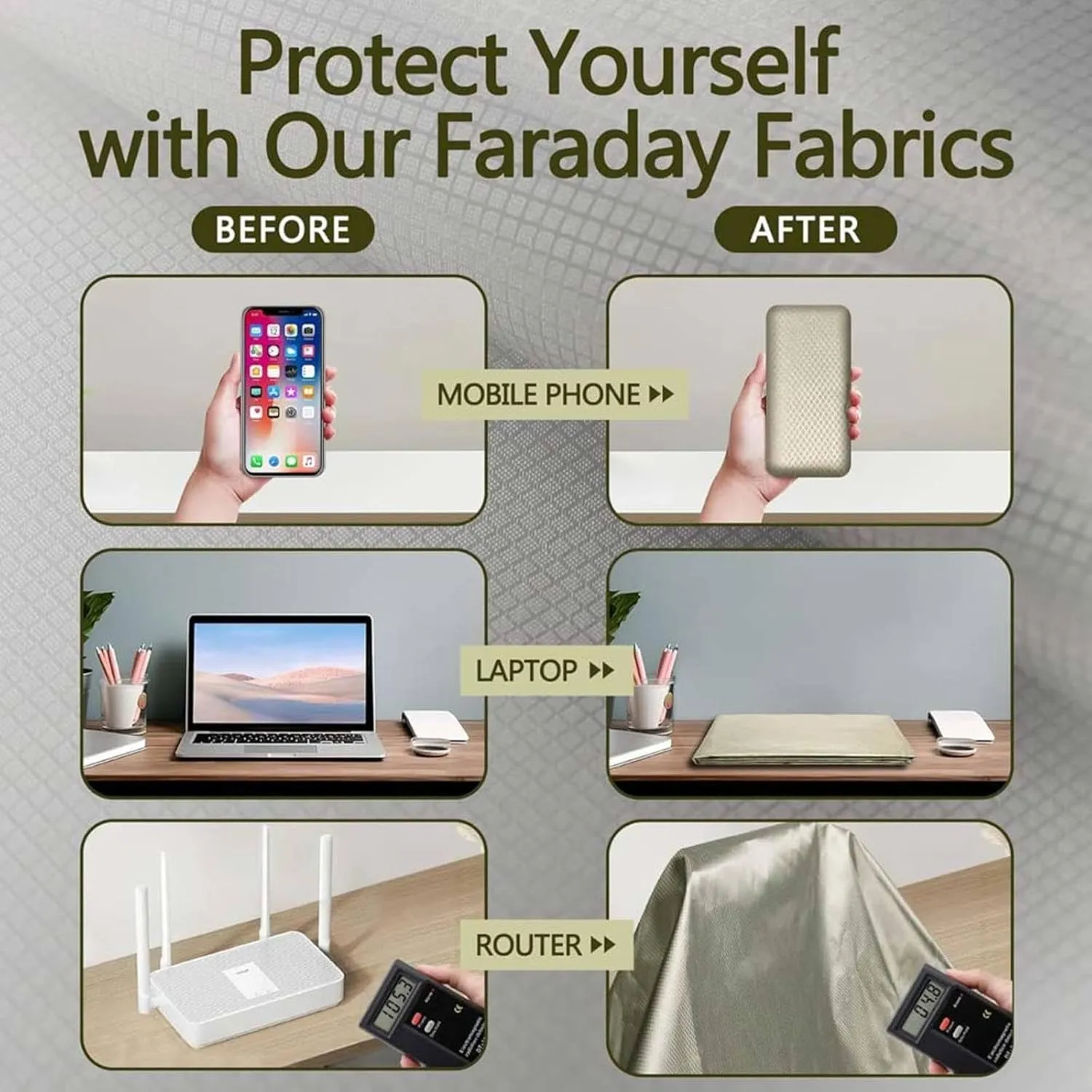 Faraday Fabric Conductive Shielding Faraday Bag for Generator RFID Blocking Military Grade Material Signals (WiFi Cell Bluetooth RFID EMF Radiation),gold-10x1.1m
