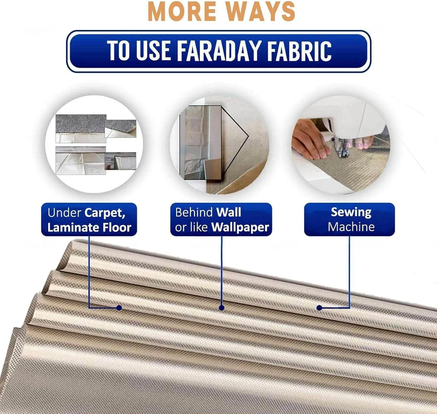 Faraday Fabric Conductive Shielding Faraday Bag for Generator RFID Blocking Military Grade Material Signals (WiFi Cell Bluetooth RFID EMF Radiation),gold-10x1.1m