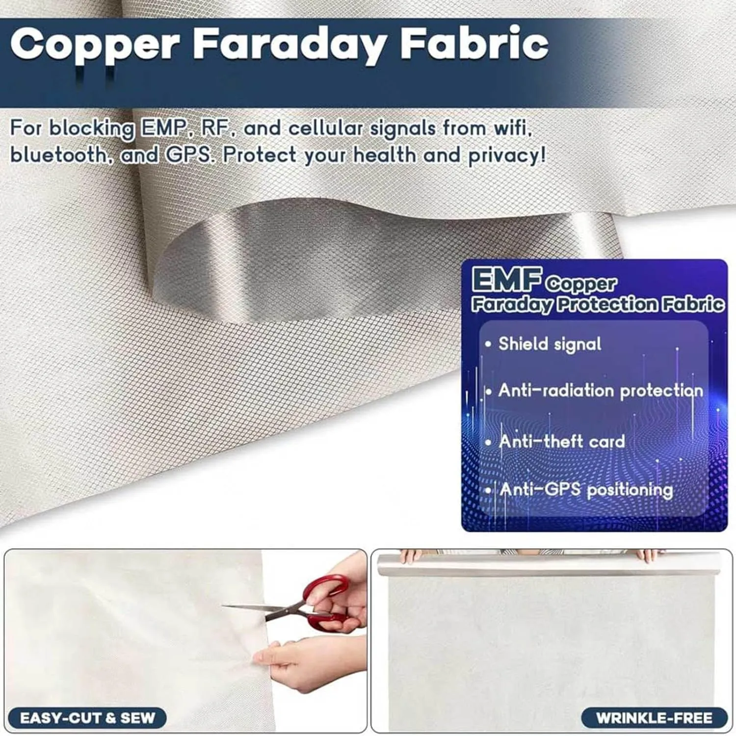 Faraday Fabric Conductive Shielding Faraday Bag for Generator RFID Blocking Military Grade Material Signals (WiFi Cell Bluetooth RFID EMF Radiation),gold-10x1.1m