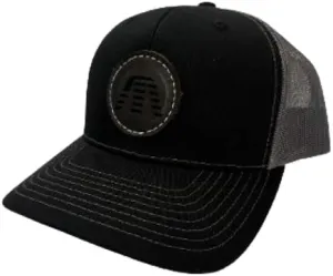 Fatboy Trucker Hat Black with Tripod Patch, Black - Cotton/Polyester Cap, Breathable Mesh, Richardson, Leather Circle Patch